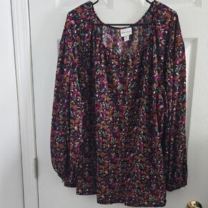 Ava & Viv Colorful Floral Blouse - Black and Pink